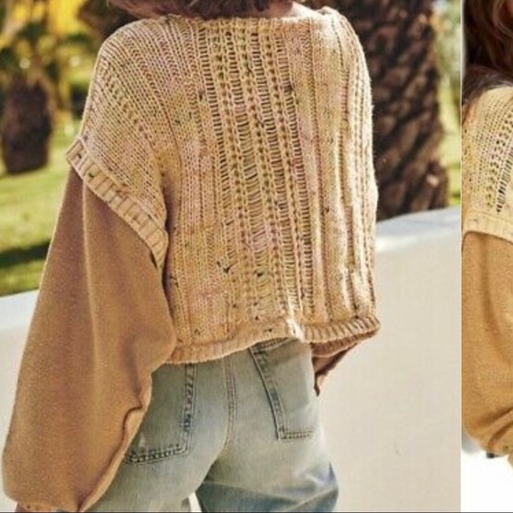 Free People Yellow Multicolored Speck Honey Cable Knit Pullover Sweater (SOLD) - Picture 3 of 7